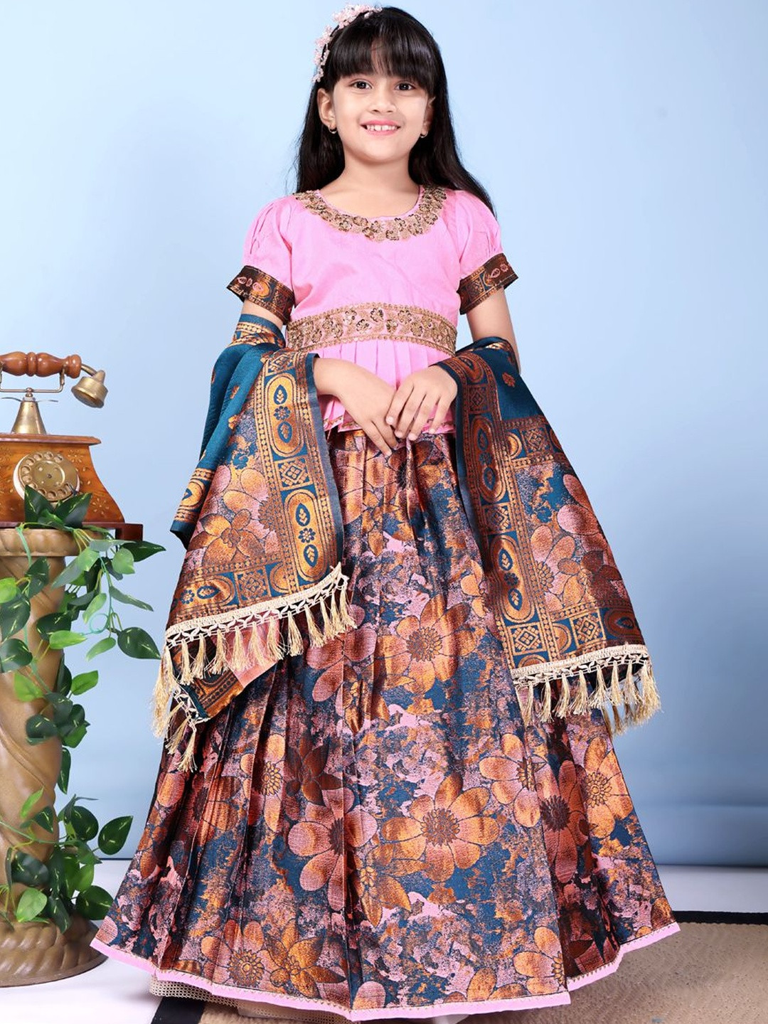 KALINI Girls Embellished Sequinned Ready to Wear Lehenga & Blouse With Dupatta