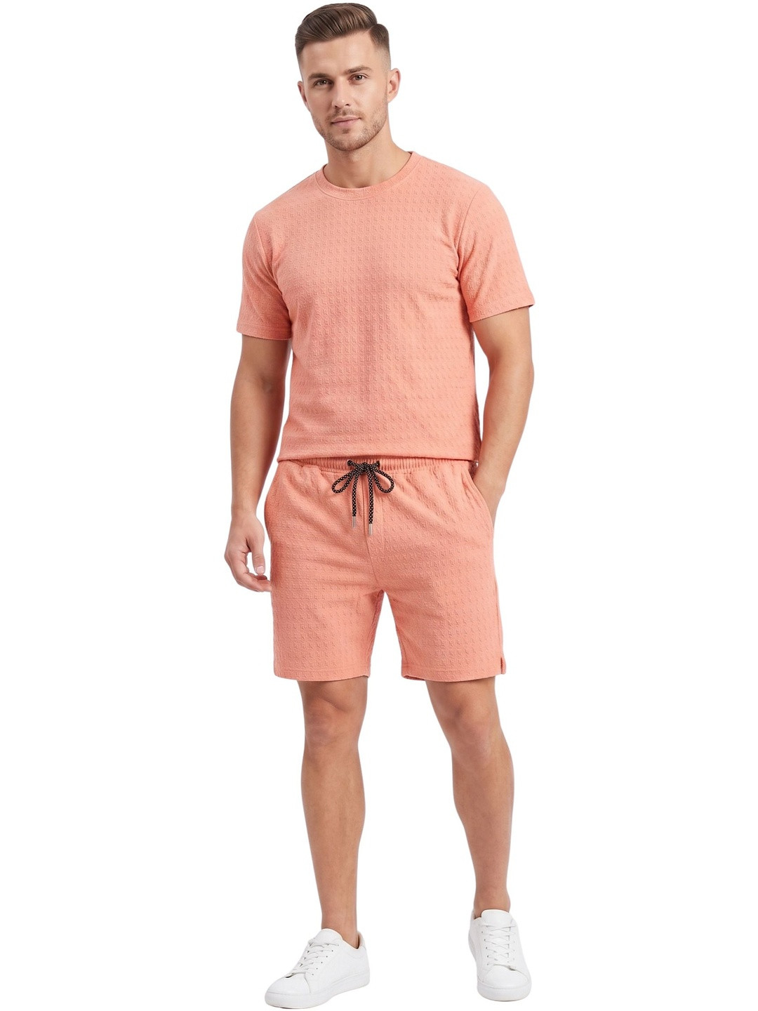Amoldo Summer Checks Self Design T-shirt with Shorts