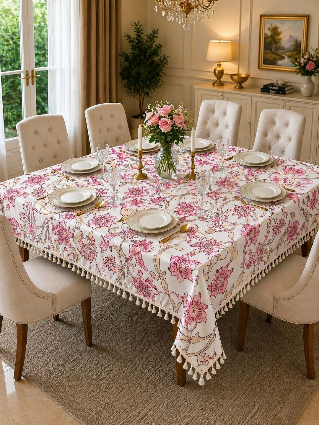 RRC Pink Floral 6-Seater Table Cover