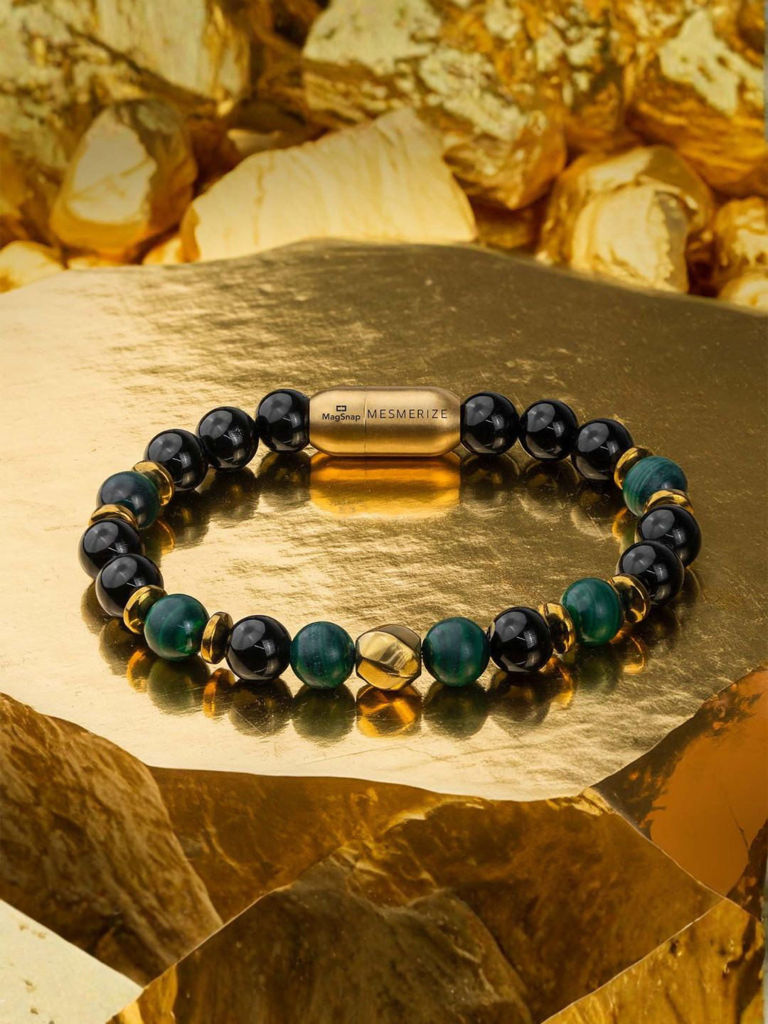 Mesmerize Gloss Onyx & Malachite Stone Magsnap Bracelet