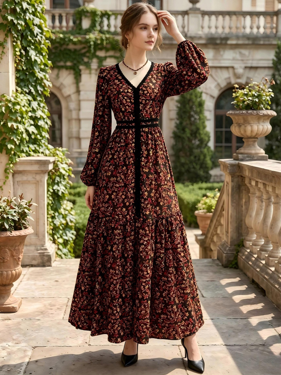 JC Mode Floral Print A-Line Maxi Dress