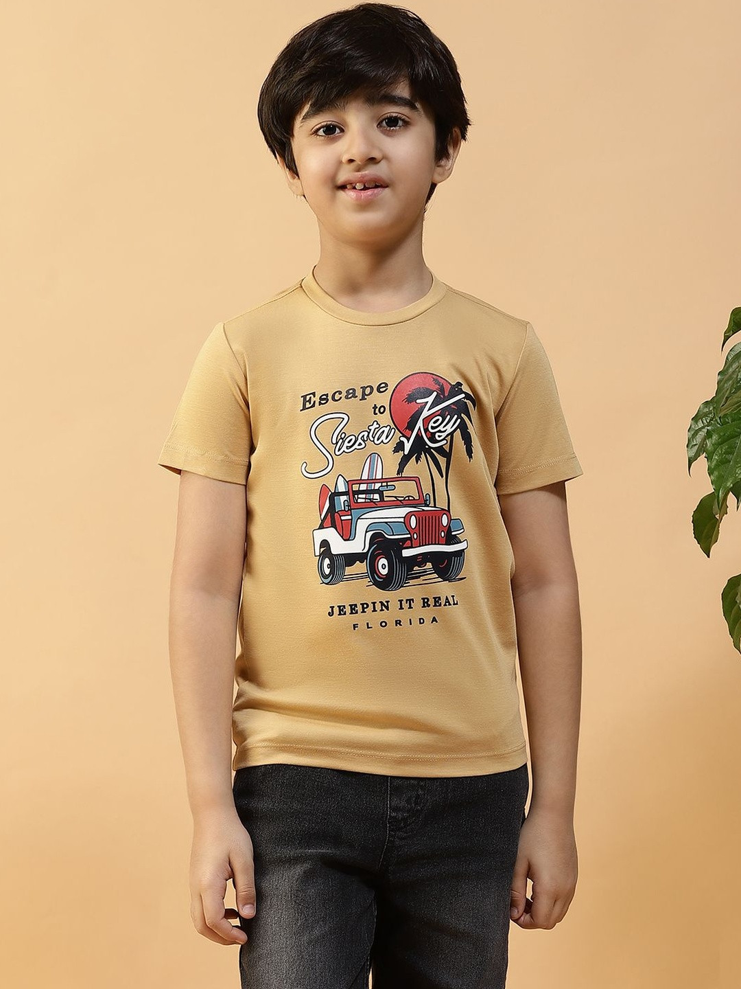 KIZA Boys Gold Cotton Tshirts