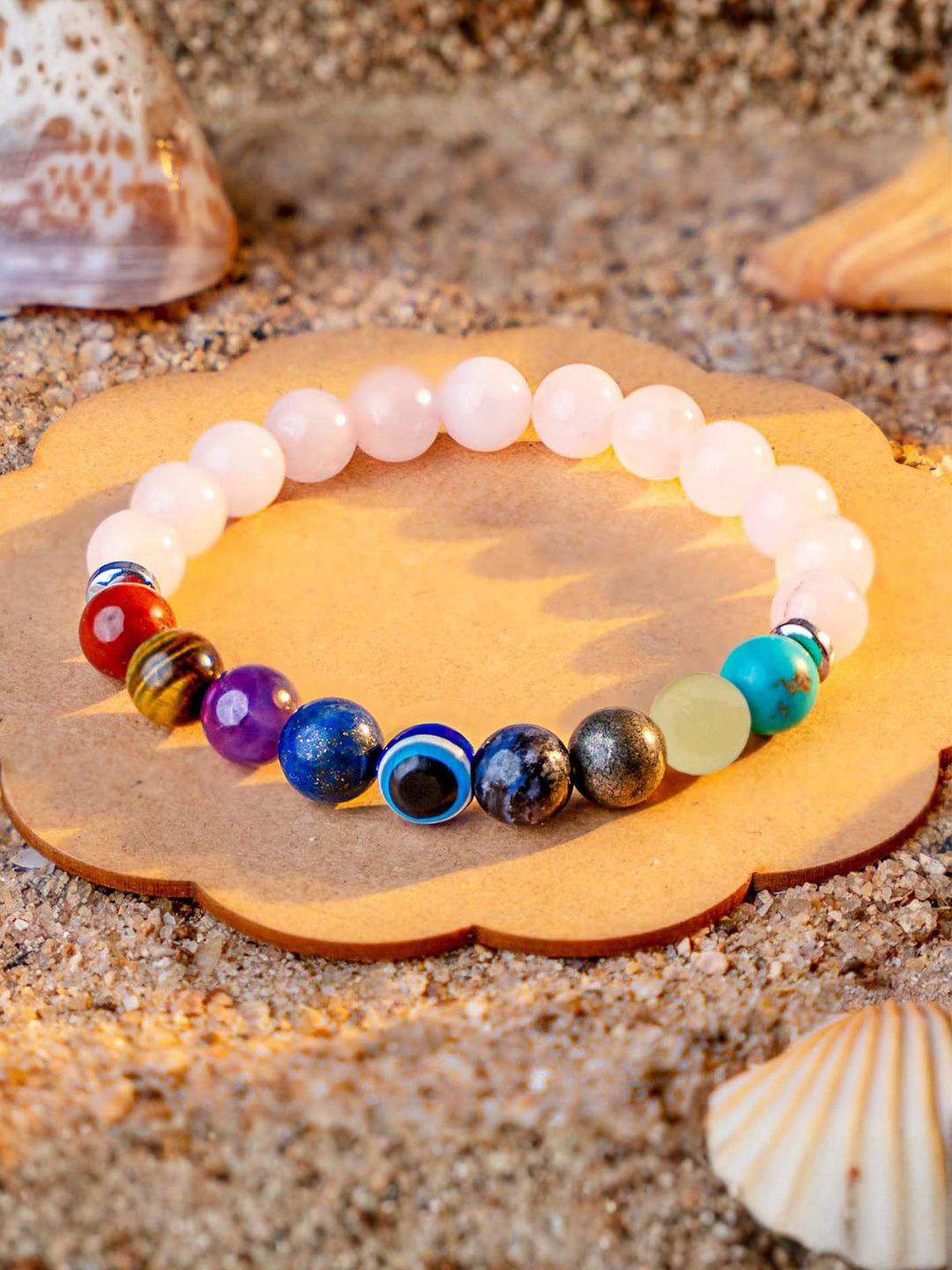 Mesmerize Rose Quartz 9 Chakra Stone Elastic Bracelet