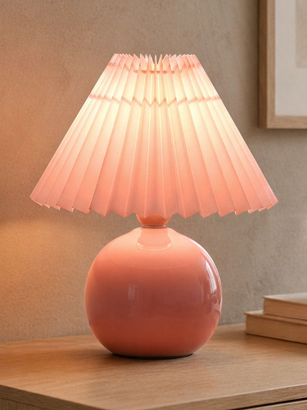 Glowhere Pink Textured Ceramic Contemporary Spherical Table Lamp