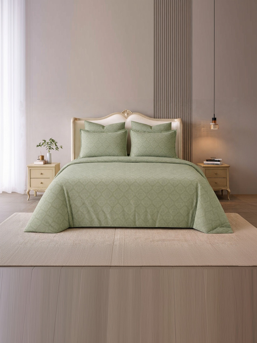 JASHAN Olive Green 210 TC King Bedsheet with 2 Pillow Covers