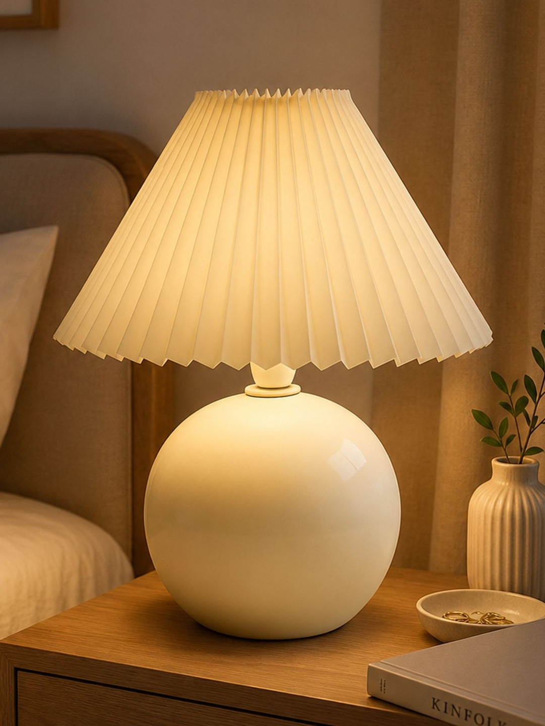 Glowhere White Textured Ceramic Contemporary Spherical Table Lamp