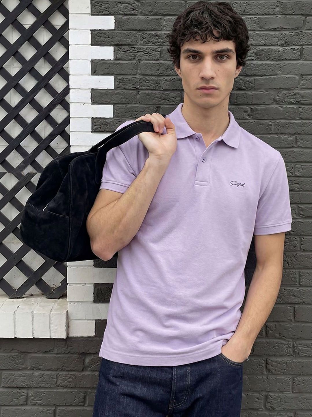 Snitch Men Polo Collar Applique Cotton T-shirt