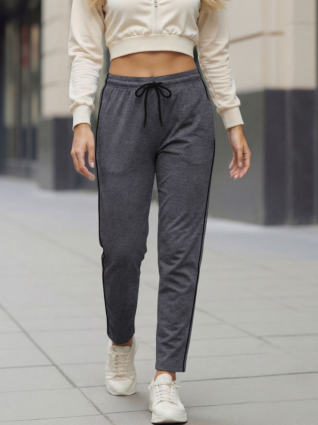 GUIDE Women Pure Cotton Mid-Rise Track Pants