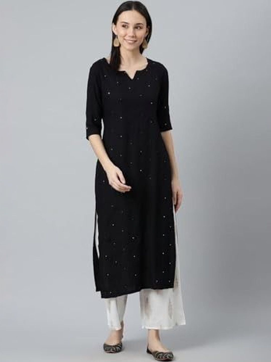 ANGIYA Embellished V-Neck Kurti