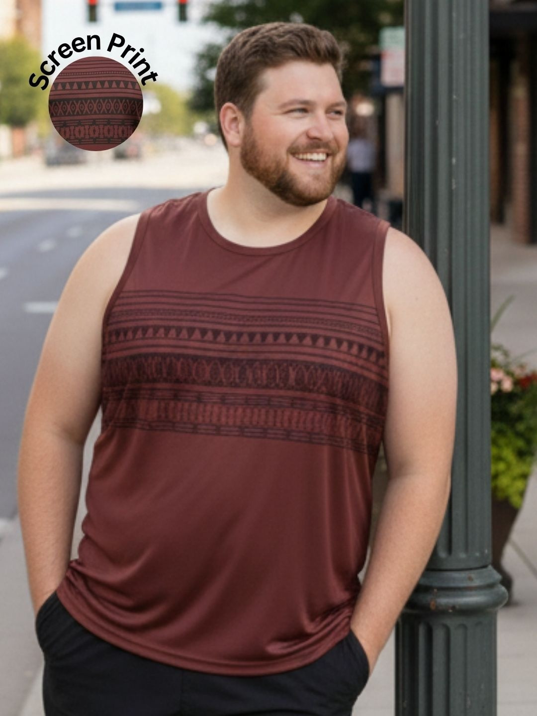 Sztori Men Plus Size Printed Sleevesless Gym Vest T-shirt