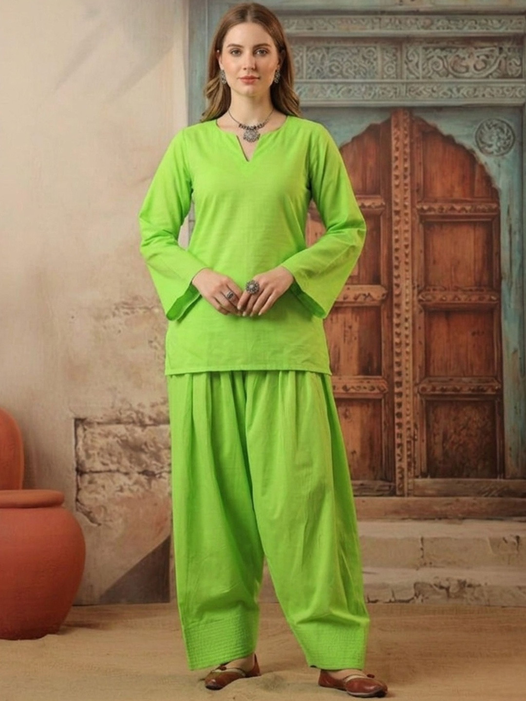 REAM Women Regular Pure Cotton Kurti with Patiala