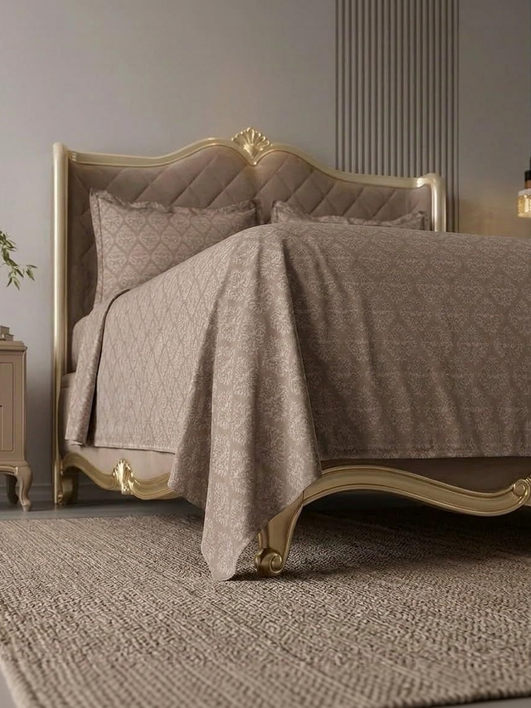 JASHAN Brown 210 TC King Bedsheet with 2 Pillow Covers