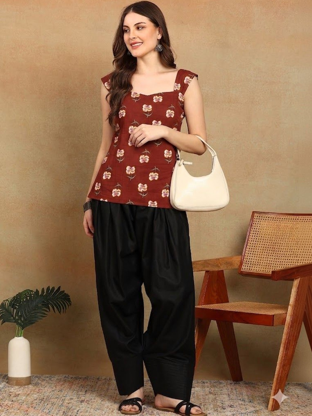 ADYASAA THE LABEL Floral Printed Square Neck Pure Cotton Kurti