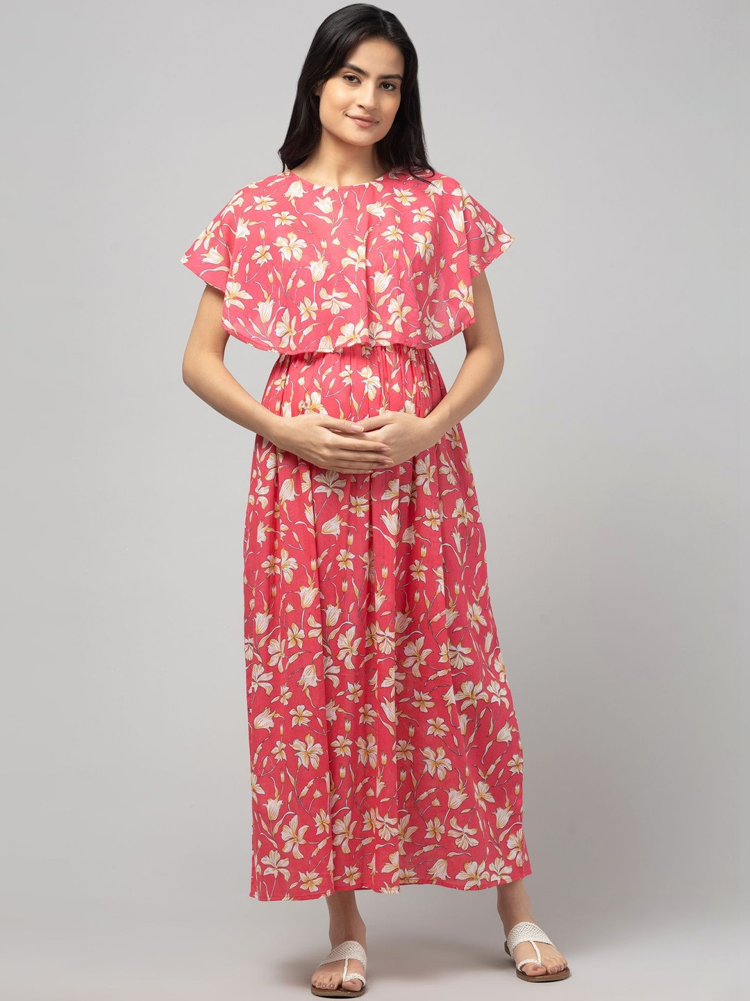 POIESIS Floral Print Flutter Sleeve Maternity A-Line Maxi Dress