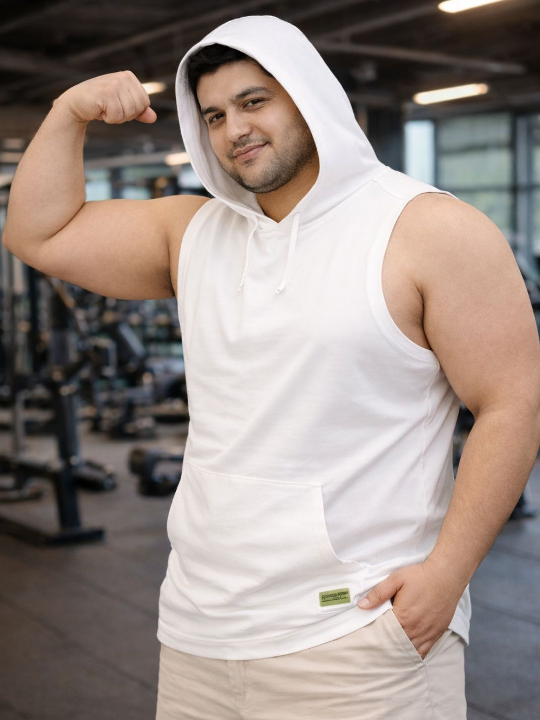 Sztori Men Plus Size Solid Sleevesless Hooded Gym Vest T-shirt