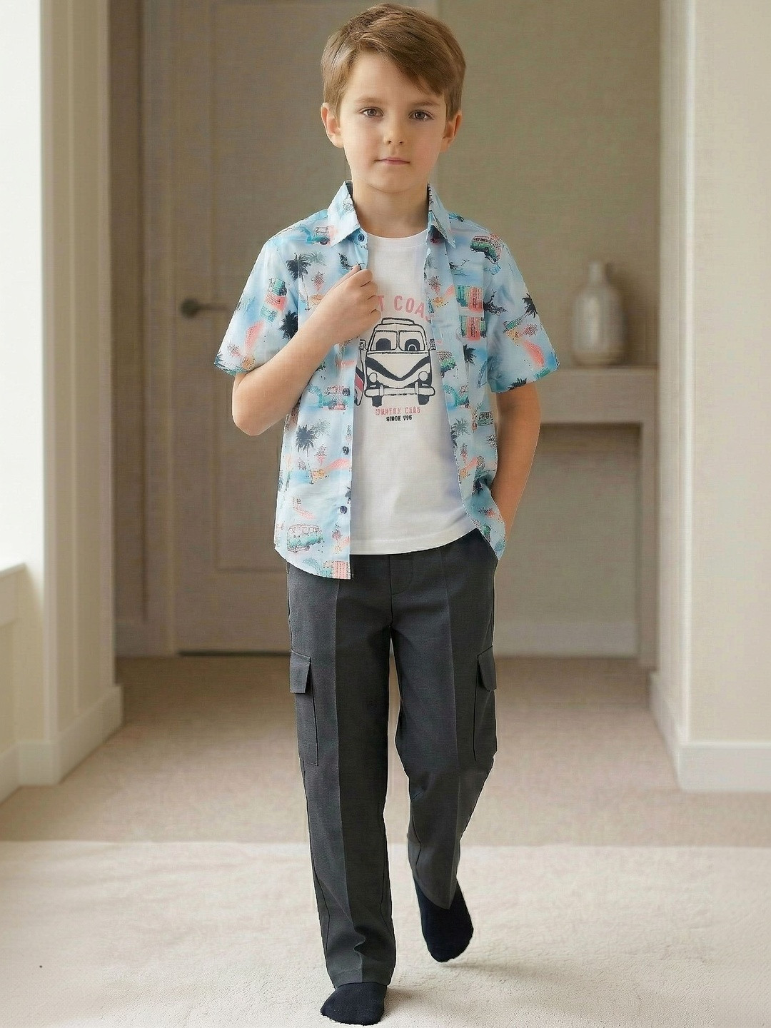 QMQ Boys Printed Shirt with Trousers
