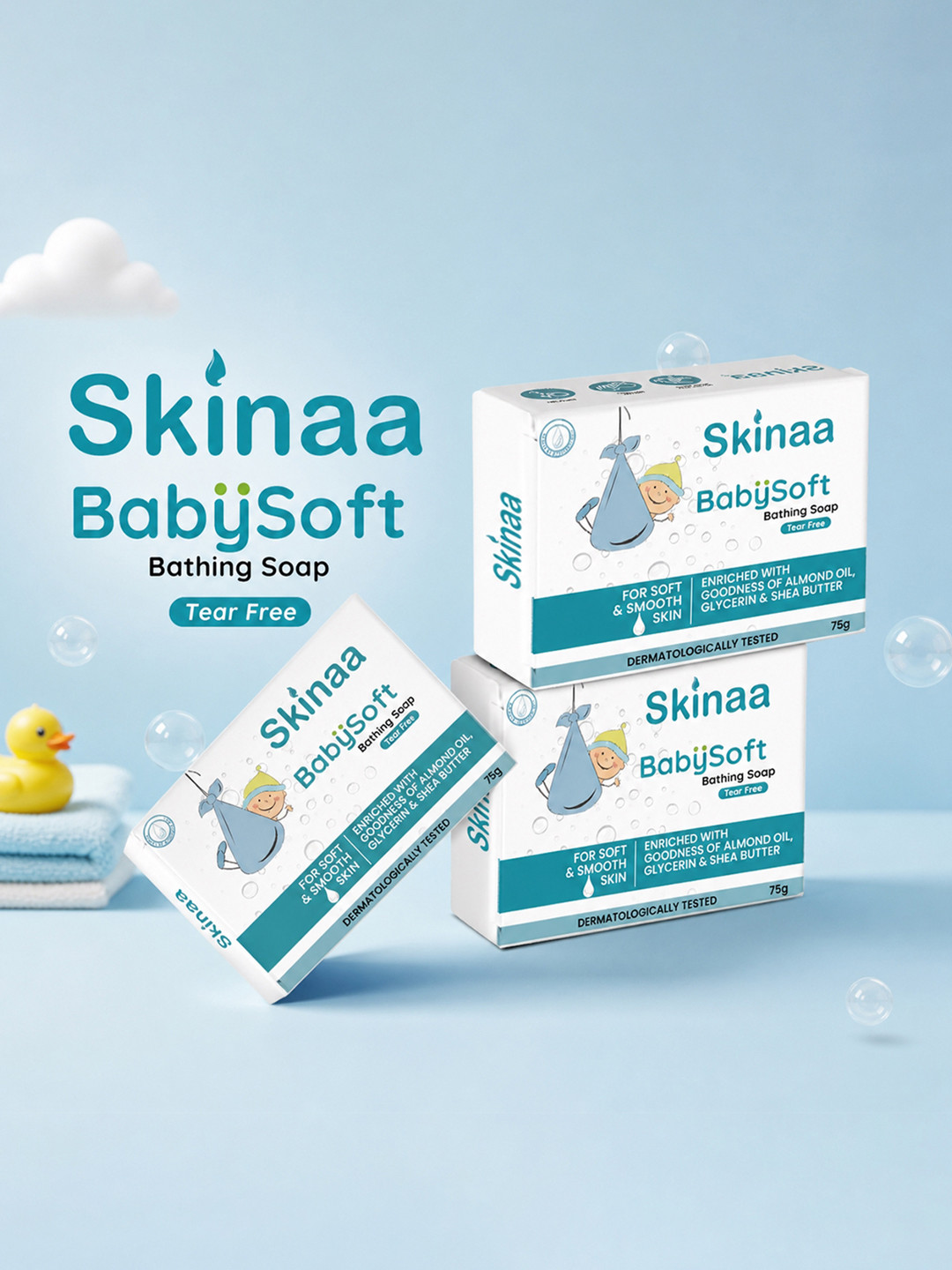 SKINAA Pack of 3 Baby Soap Tear Free Body Wash with Almond Oil Glycerin & Shea Butter 75g