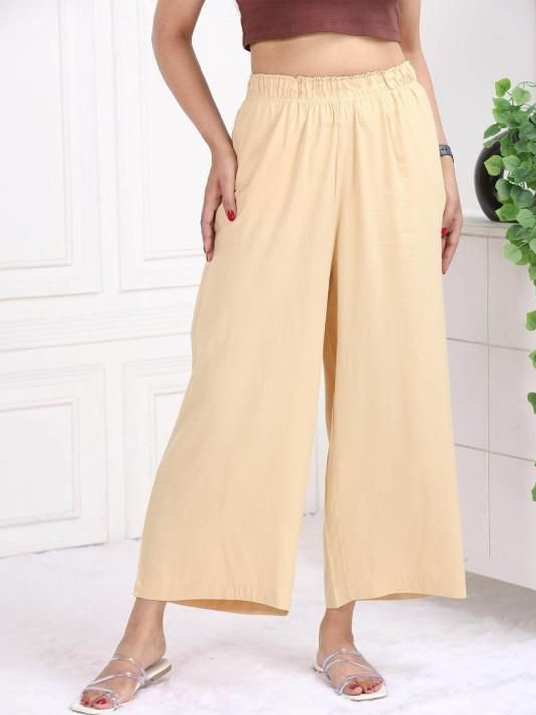 Fabinn Women Knitted Chiffon Blend Palazzos