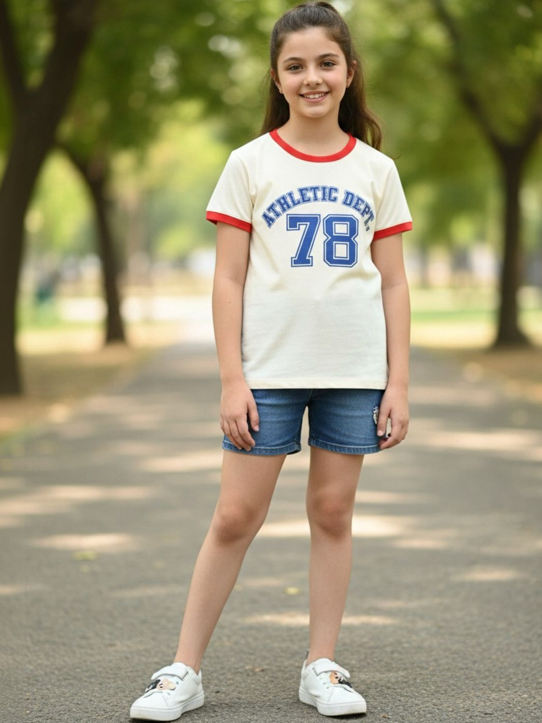 V-Mart Girls Off White Cotton Tshirts