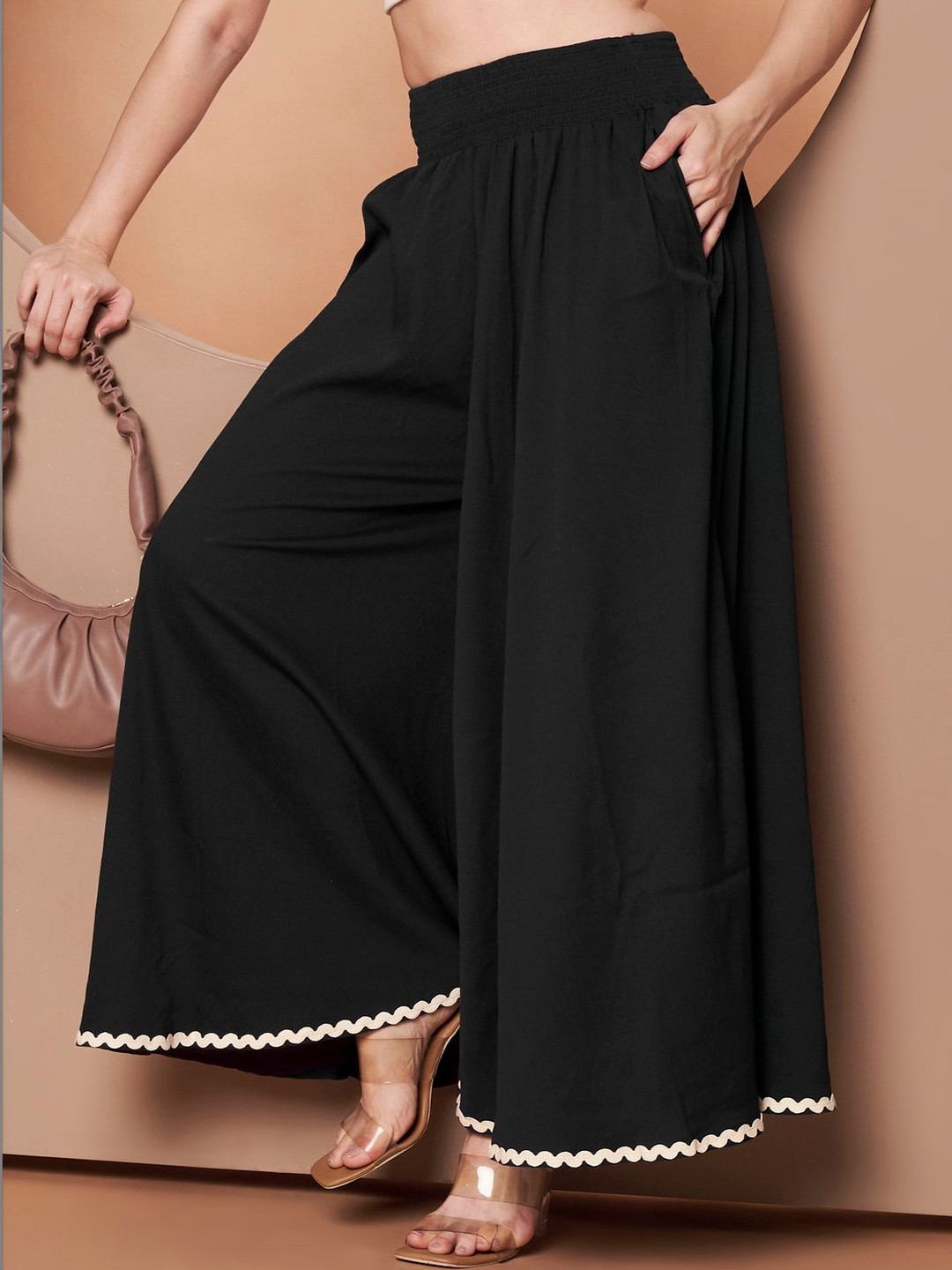 OTABU Women Hem Design Flared Ethnic Palazzos