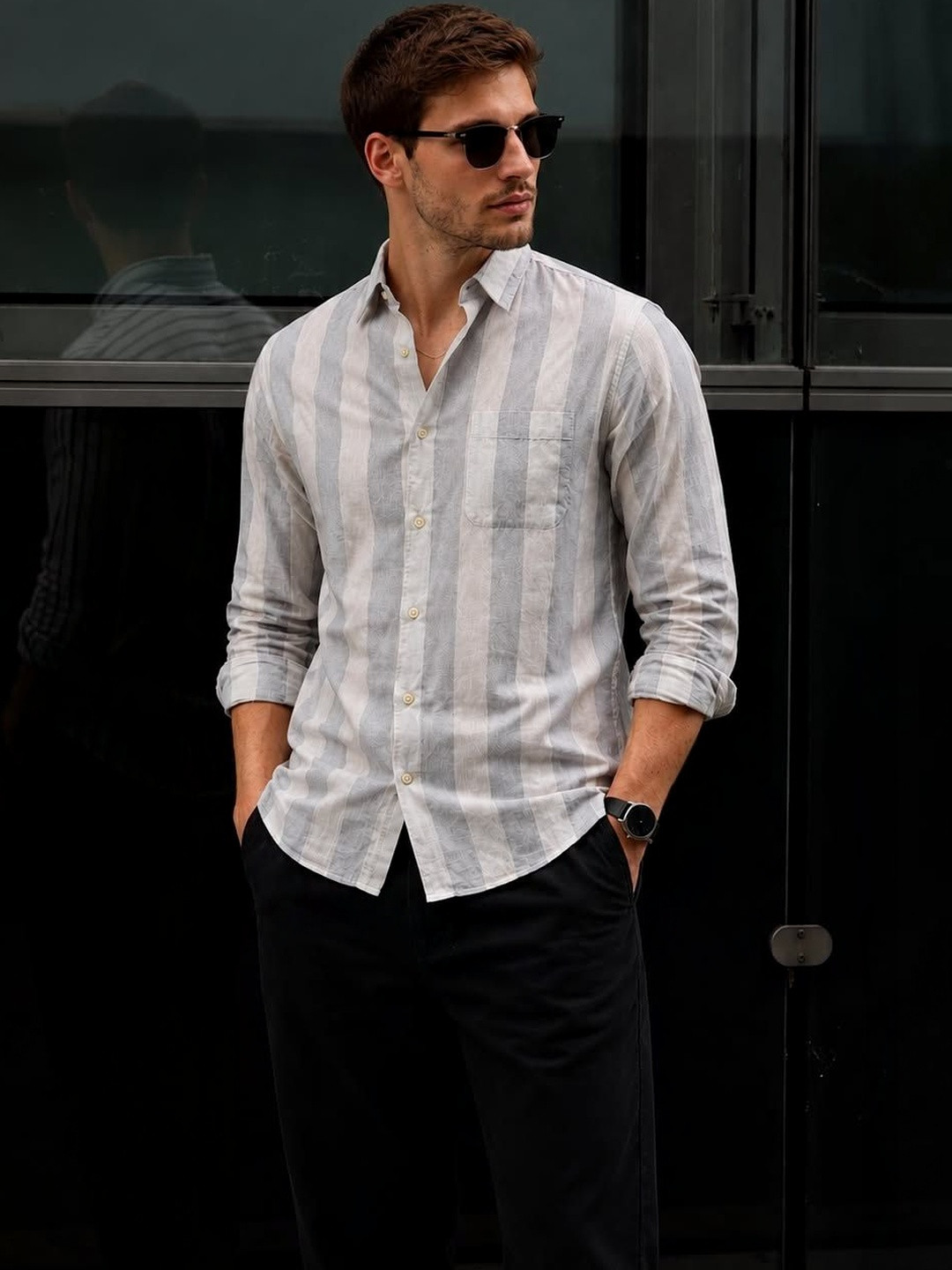 XKIND Men Standard Striped Casual Shirt