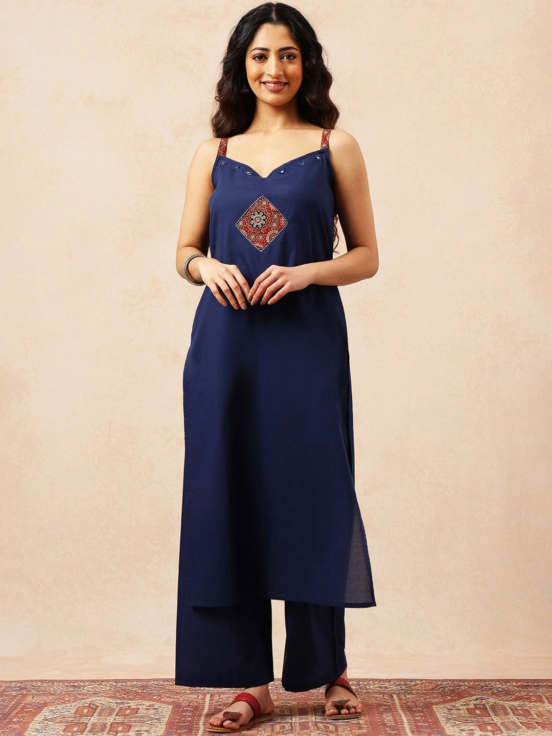 GULMEHAK Women Ethnic Motifs Embroidered Regular Mirror Work Pure Cotton Kurta with Palazzos