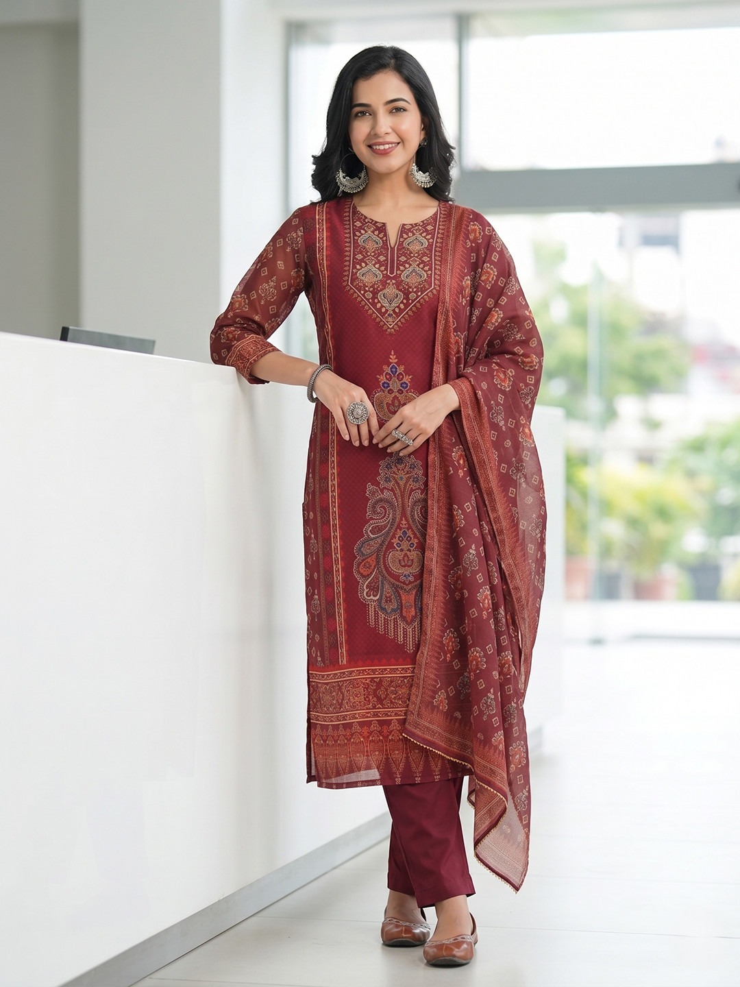 Rain & Rainbow Women Ethnic Motifs Printed Kurta with Trousers & Dupatta Cotton Set