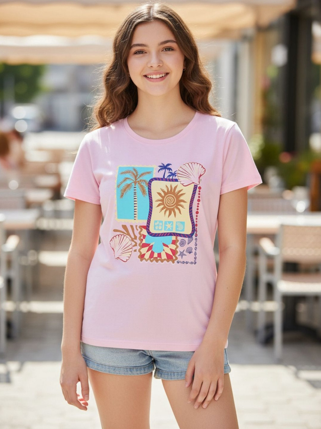 V-Mart Girls Pink Cotton Tshirts