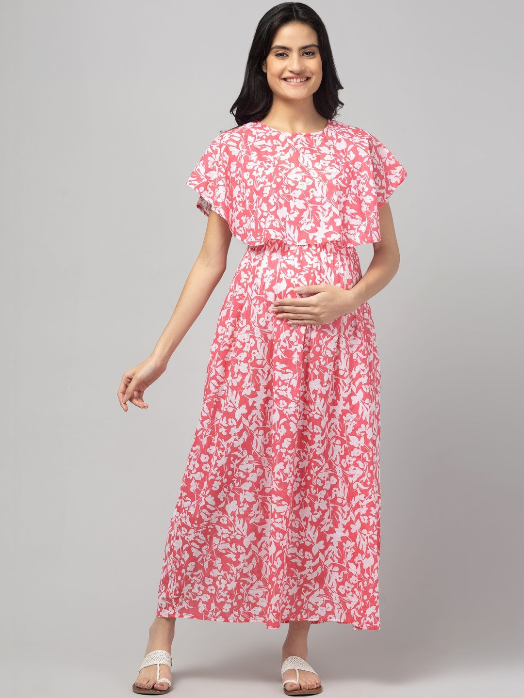 POIESIS Floral Print Flutter Sleeve Maternity Fit & Flare Maxi Dress