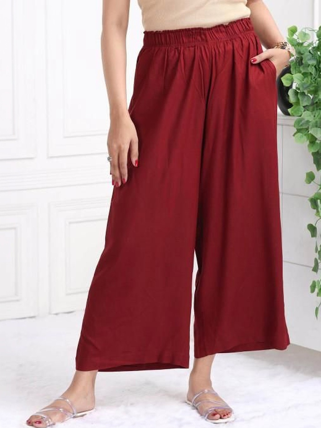 Fabinn Women Knitted Chiffon Blend Ethnic Palazzos