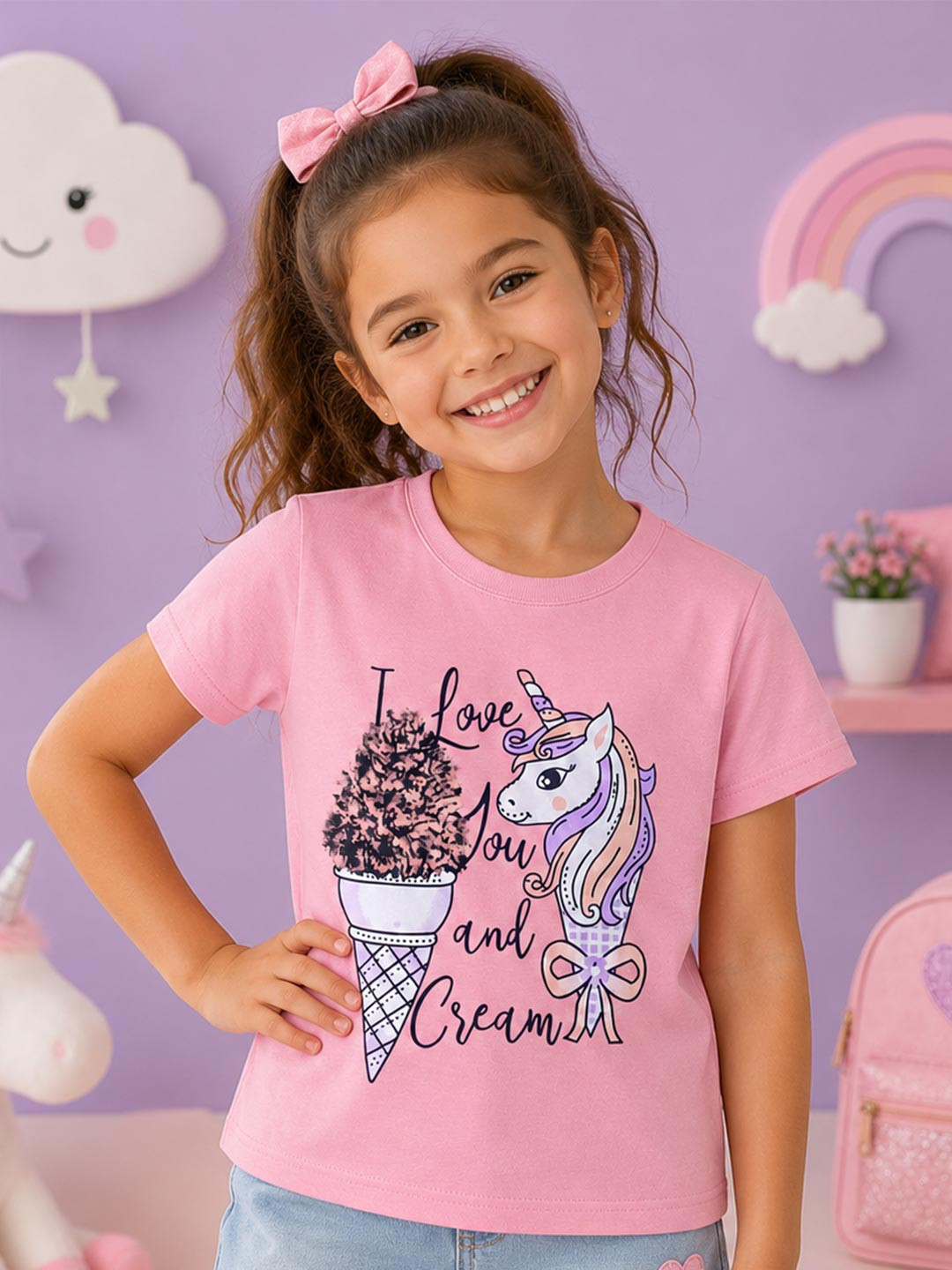 FAZZA Girls Graphic Printed Round Neck T-shirt