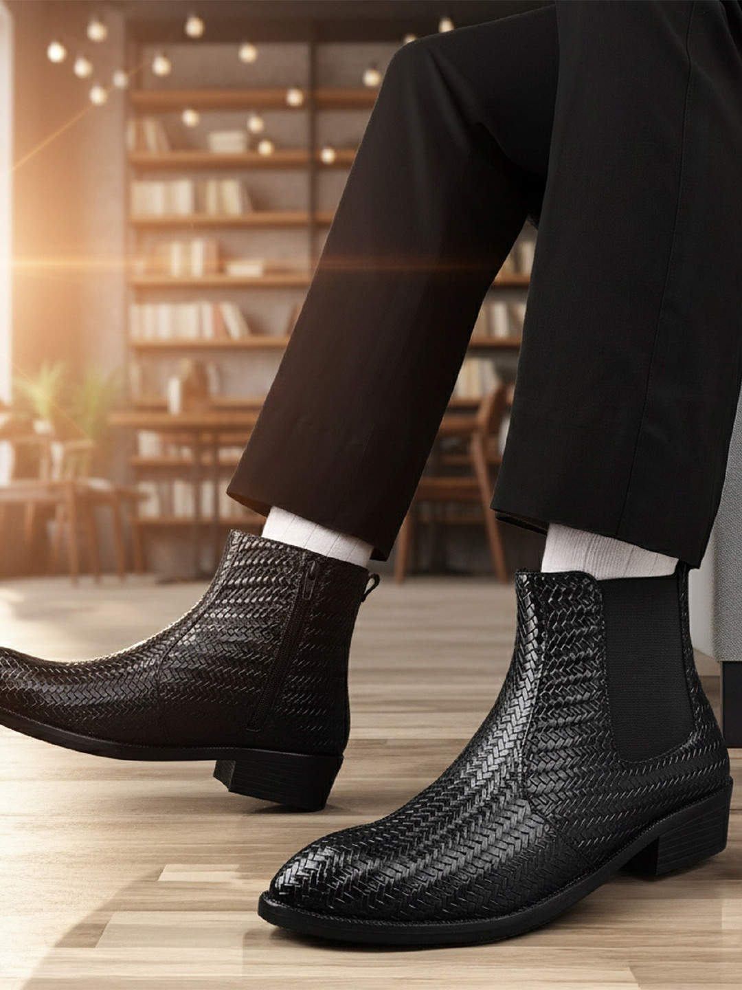 Bxxy Men Black Textured Side-Zipper Evening Wear Chelsea Boots