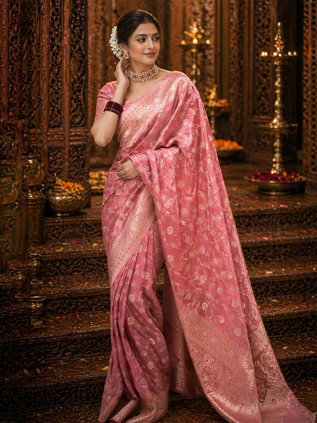 ANIRAV Ethnic Motifs Zari Silk Blend Heavy Work Banarasi Saree