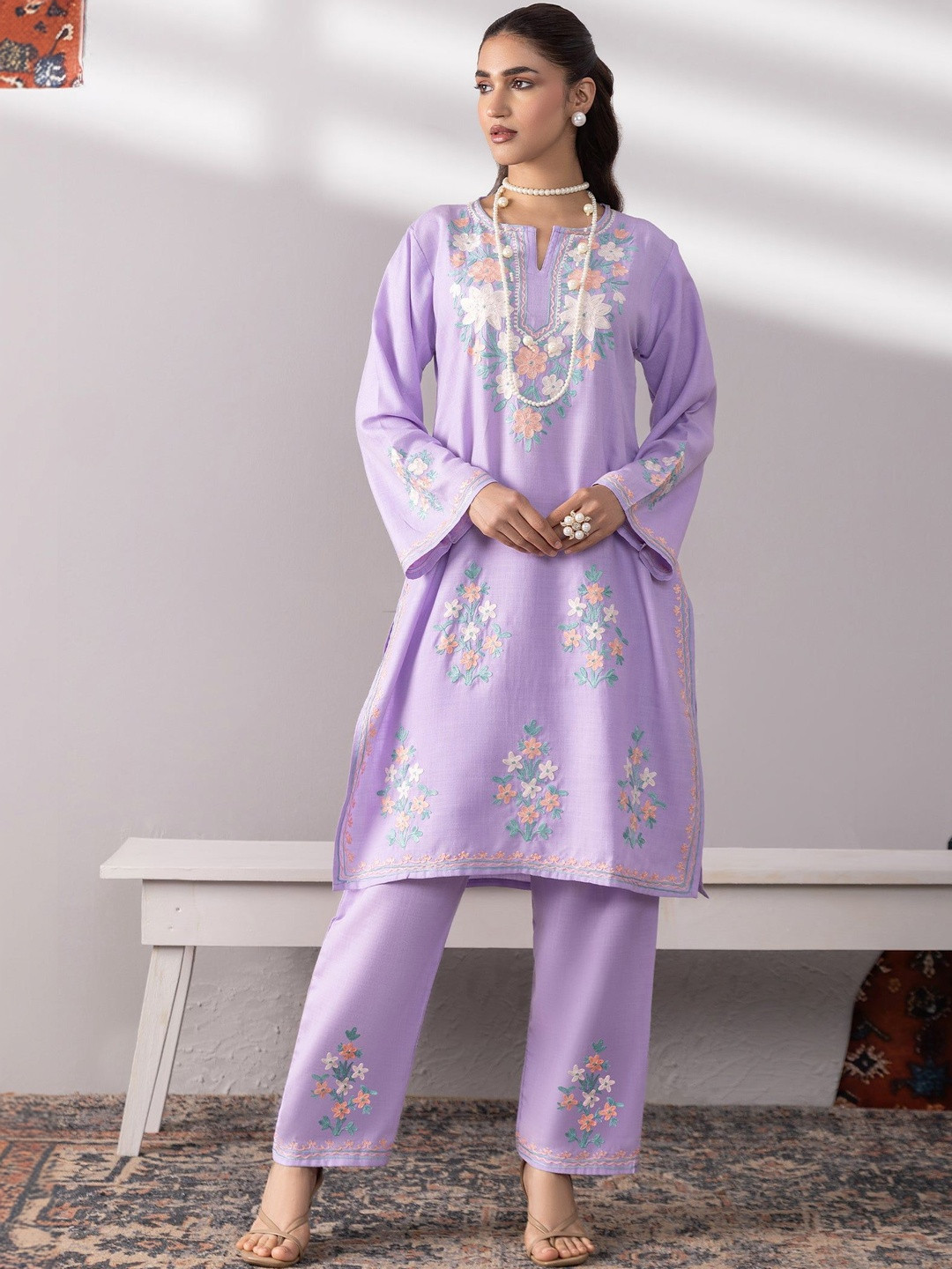 HOUSE OF KARI Women Embroidered Regular Aari Work Pure Cotton Kurta with Palazzos