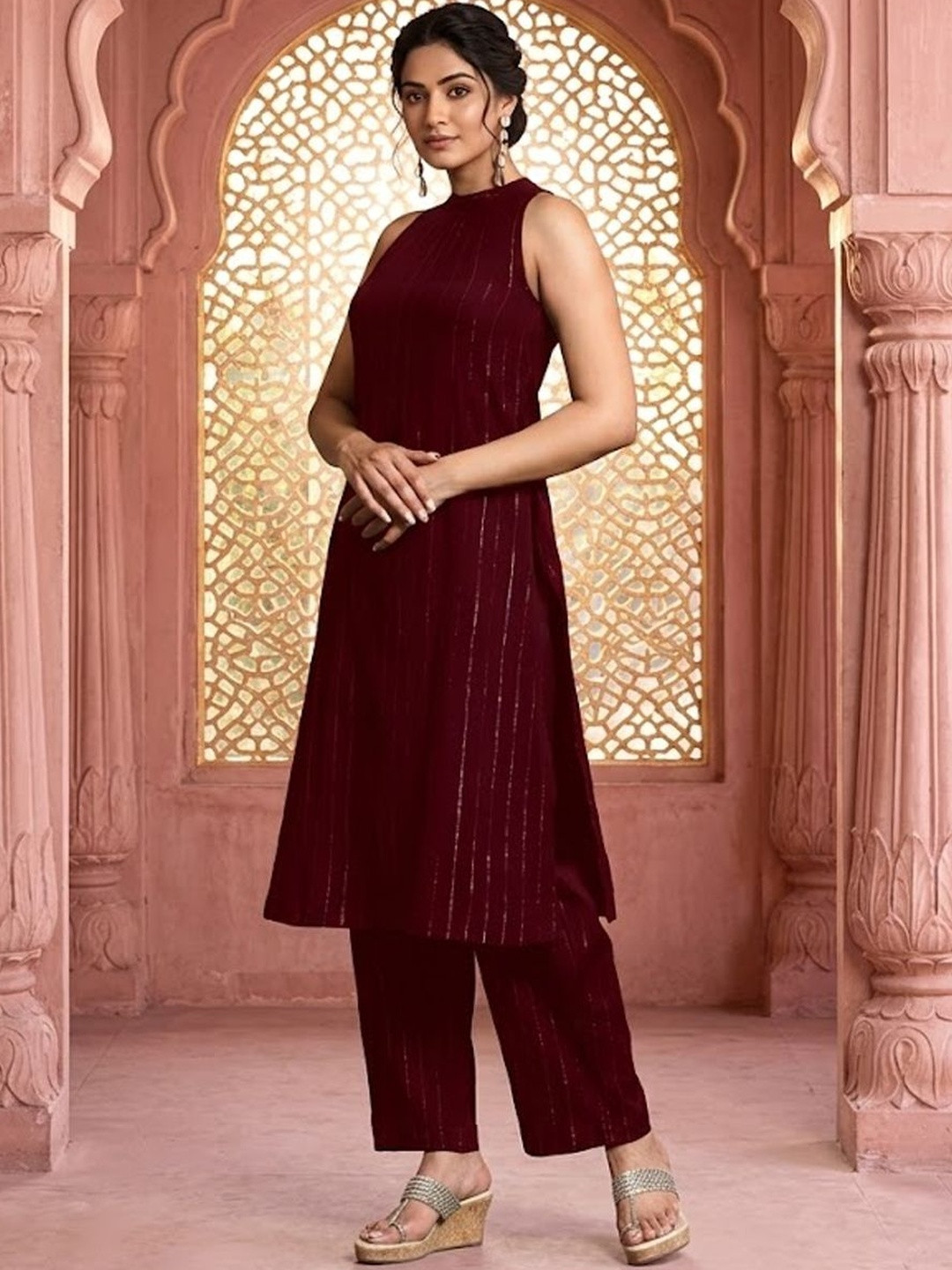 all about you Women Printed Regular Silk Crepe Kurta with Trousers