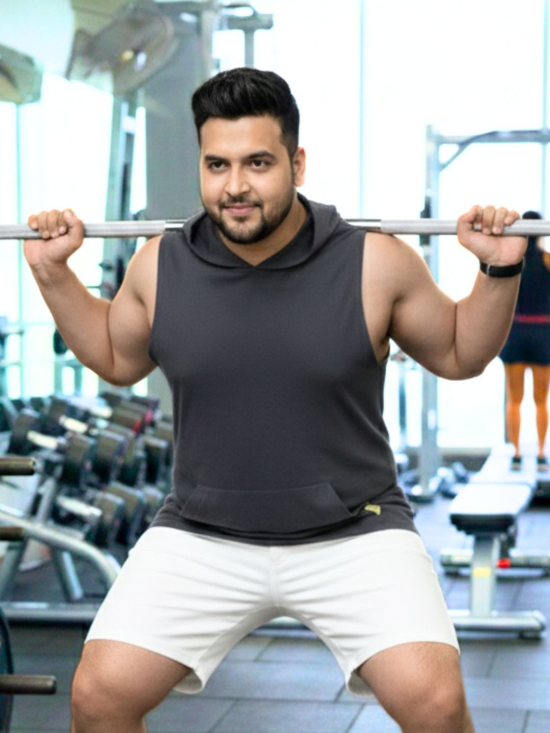Sztori Men Plus Size Solid Sleevesless Hooded Gym Vest T-shirt