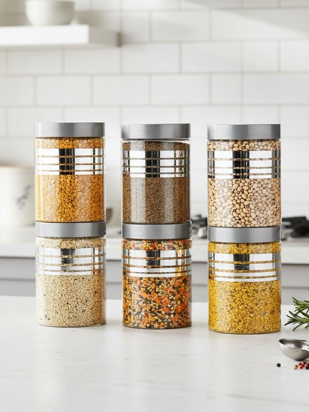 Myntra Elegant Homes Set of 6 Grey Airtight Plastic Kitchen Storage Containers 500 ml