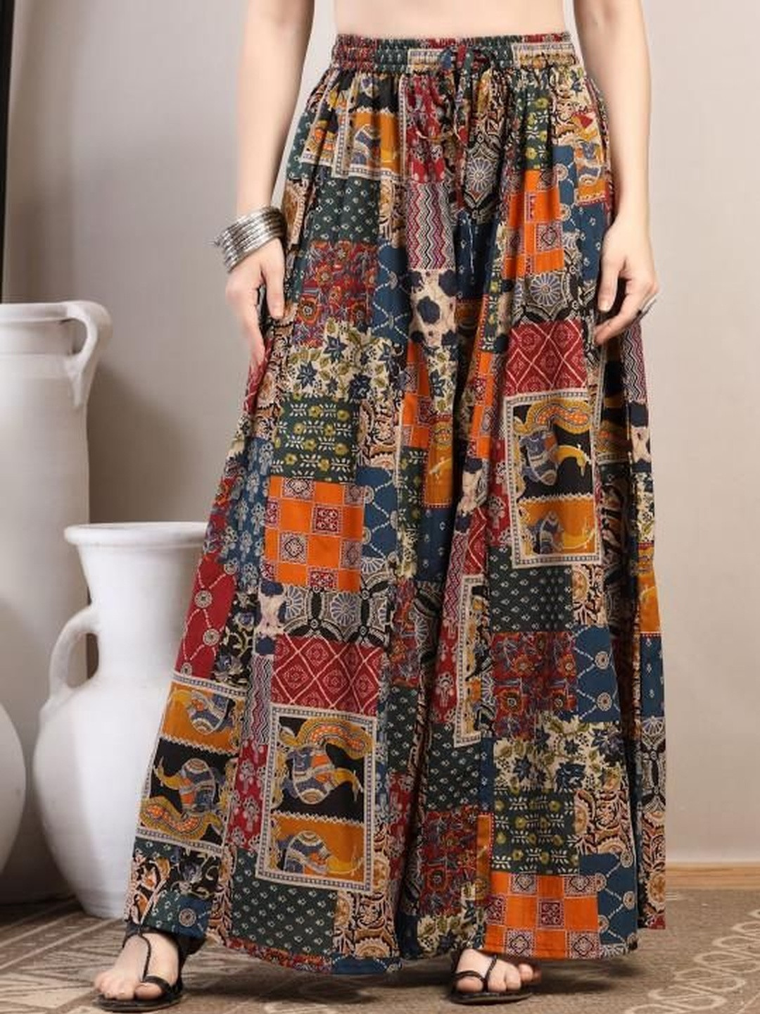 Fabinn Women Ethnic Motifs Printed Knitted Chiffon Blend Ethnic Palazzos