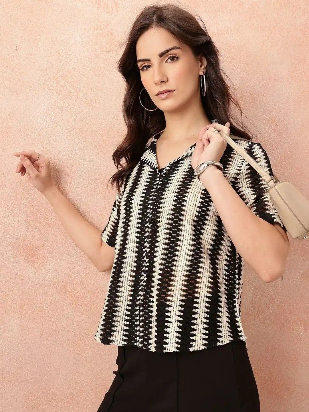 Prachin Fashion Women Classic Boxy Semi Sheer Casual Shirt
