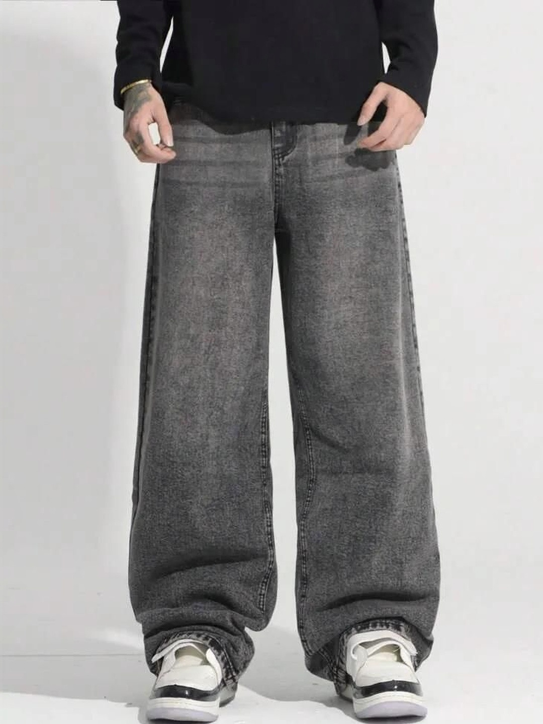 ZYVRA Men Wide Leg Low-Rise Dark Shade Jeans