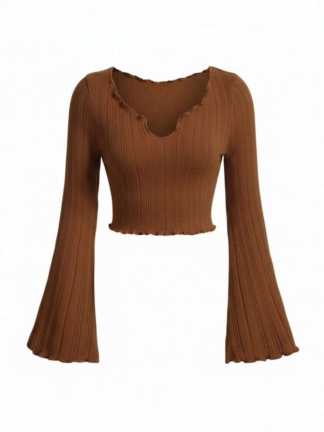 ORGAVO Bell Sleeve Ruffles Crop Top