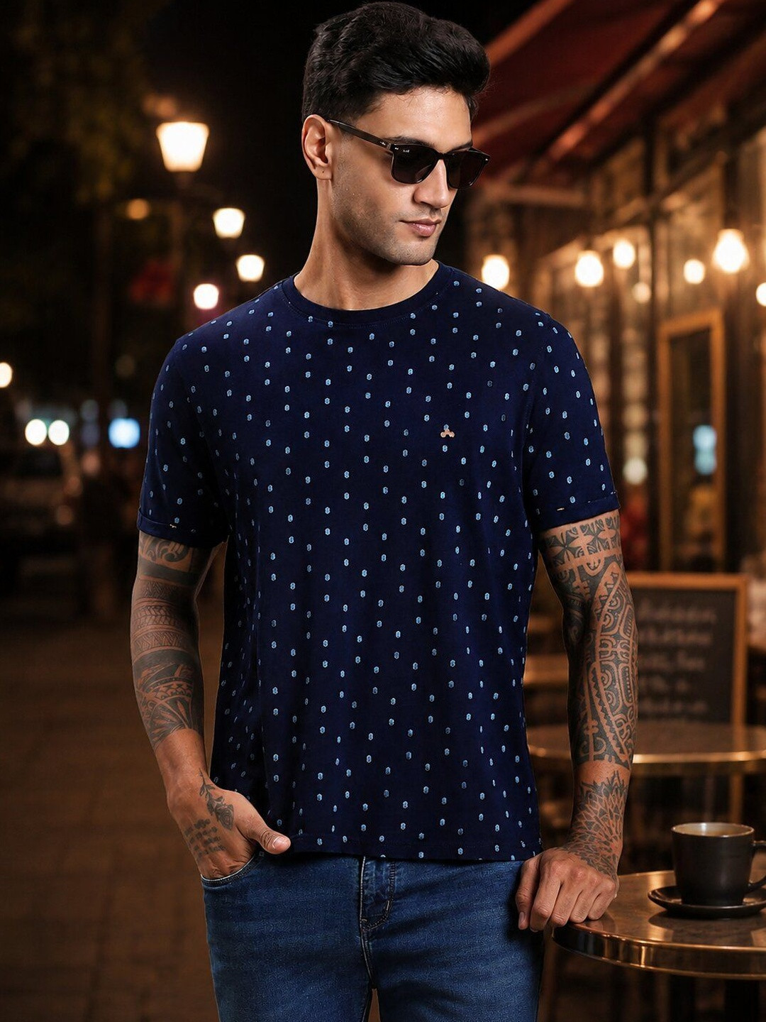 Turtle Polka Dot Printed Pure Cotton Slim Fit T-shirt