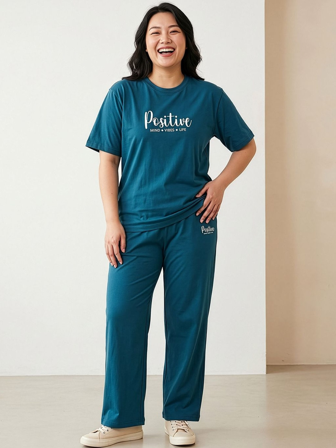 Stem Rope Printed Round Neck Short Sleeves T-Shirt With Trouser
