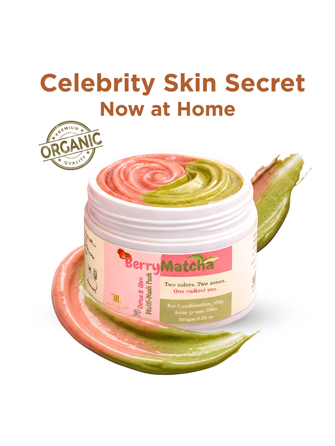 Mamash Organics BerryMatcha 2-in-1 Face Pack For Combination Skin Glow & Detox - 100ml