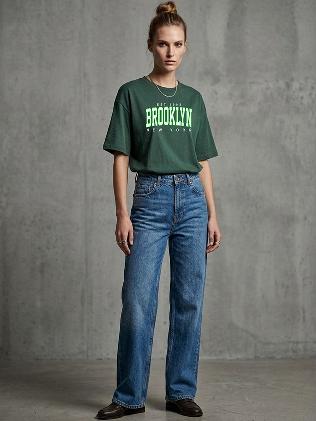 COLORCART Women Graphic Printed Green Oversized T-shirt