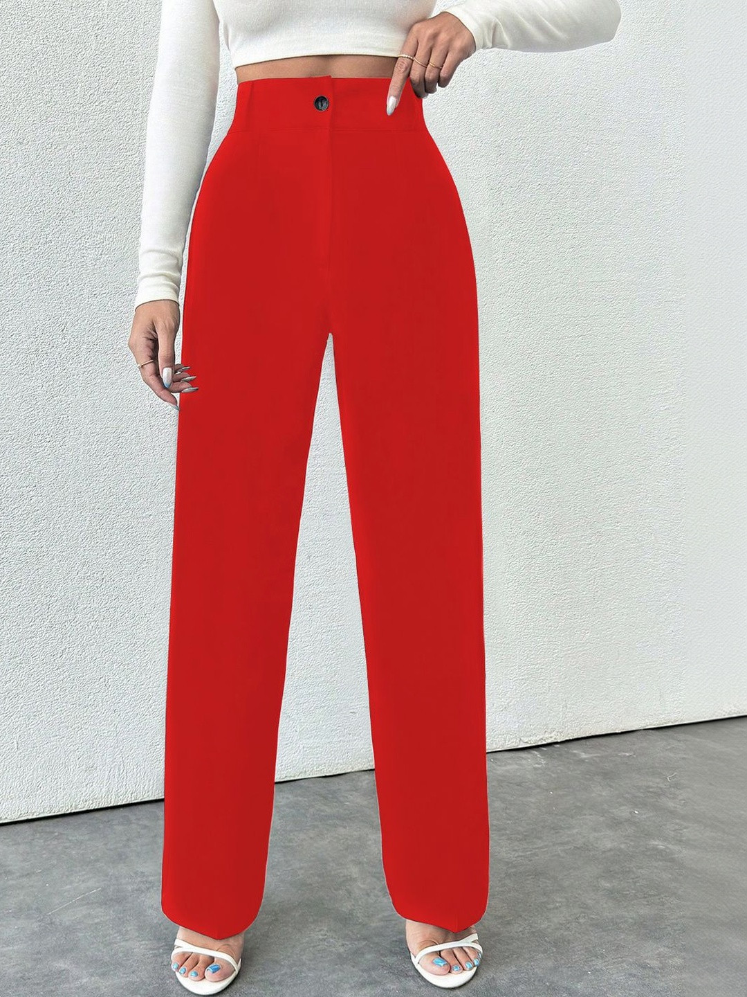 SZN Women Straight Fit High-Rise Easy Wash Trousers