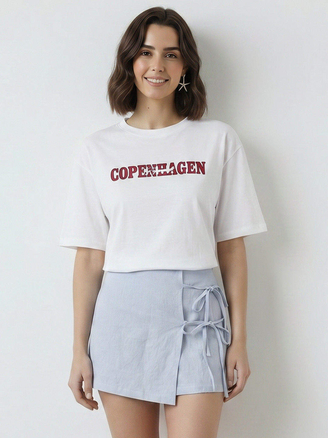 Mast & Harbour Typography Printed Drop-Shoulder Sleeves Pure Cotton T-shirt