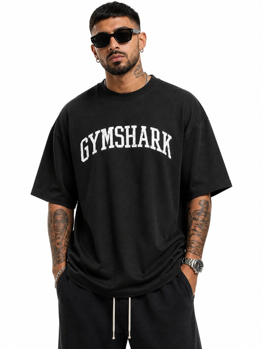 GYMSHARK Brand Logo Printed Oversized Cotton T-shirt