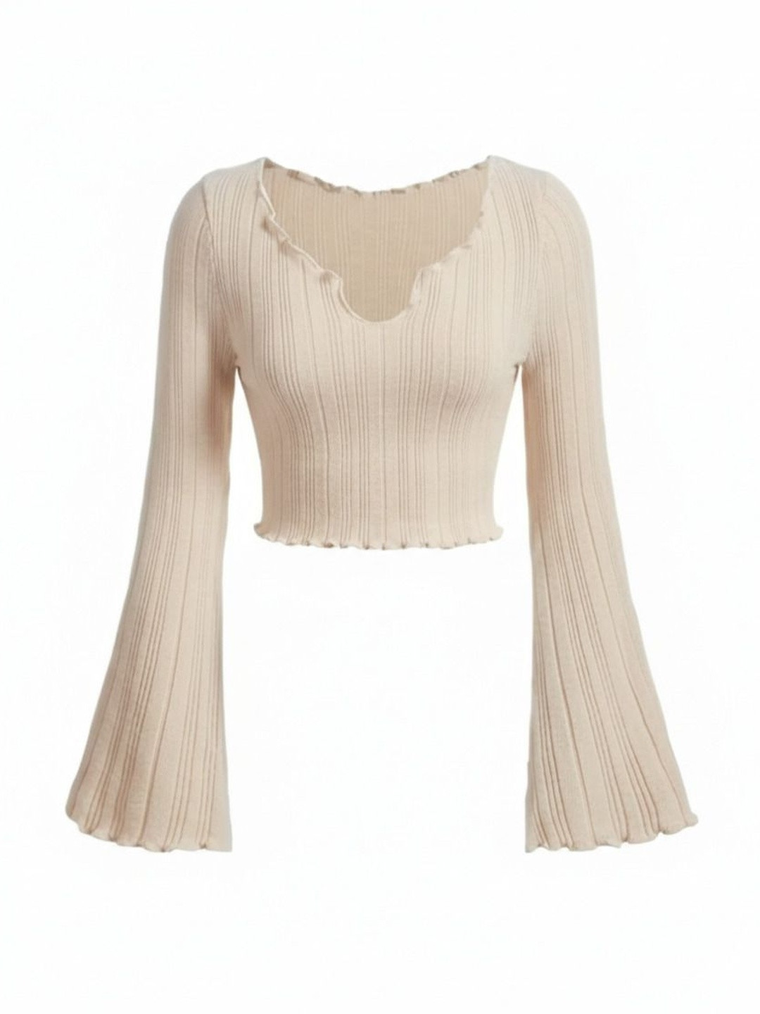 ORGAVO Bell Sleeve Ruffles Crop Top