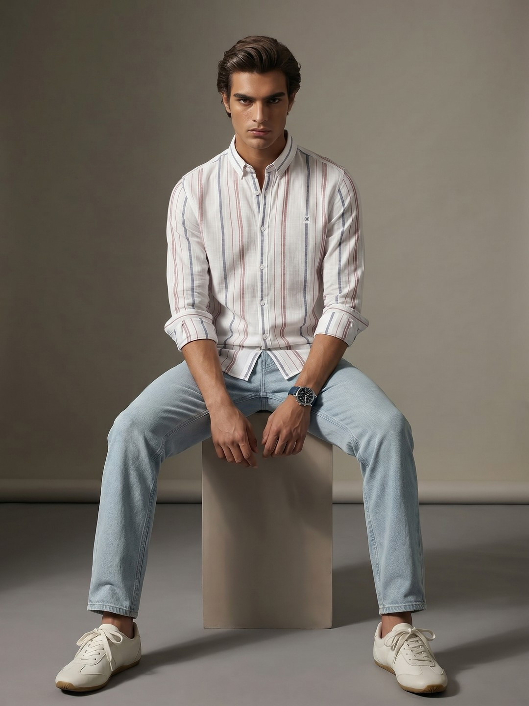 THE SHIRT CODE Slim Fit Vertical Striped Cotton Casual Shirt